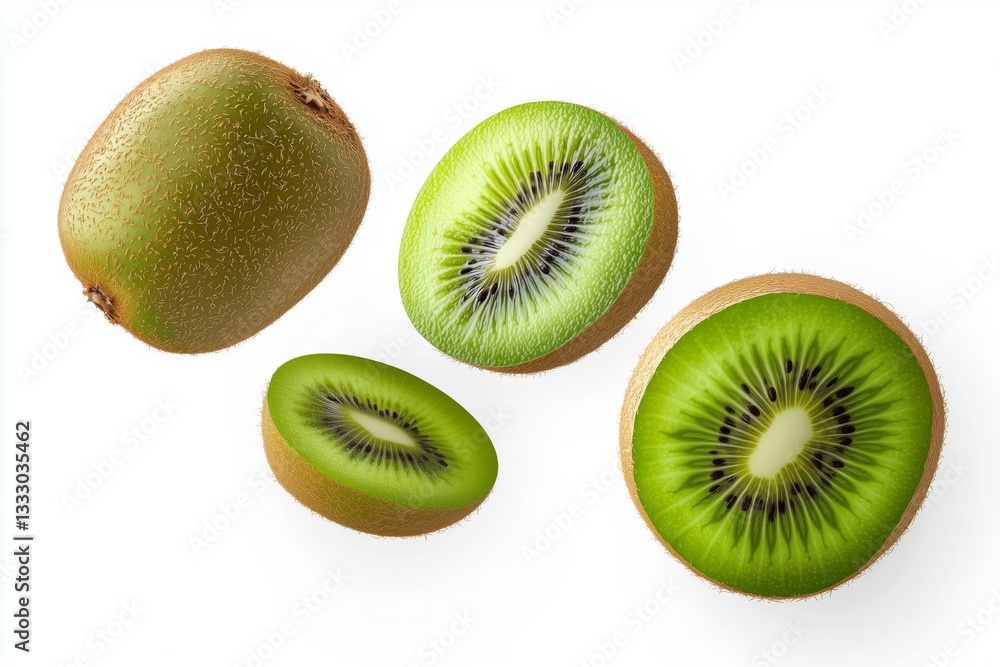 Fototapeta premium kiwi falling from above over isolated white transparent background