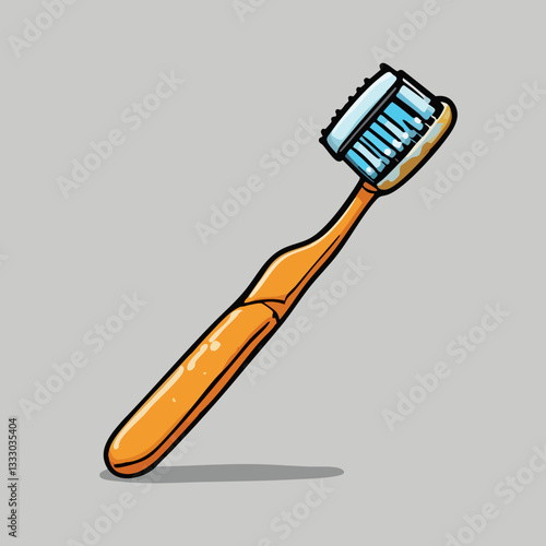 Orange toothbrush with blue bristles vector illustration. Vector image