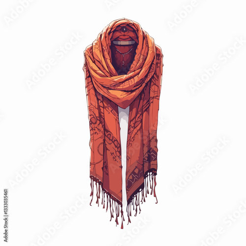 Ornate patterned fringed shawl illustration. Vector image
