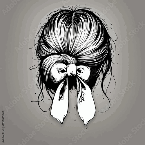 Rear View of Hair Style with Bow. Vector image