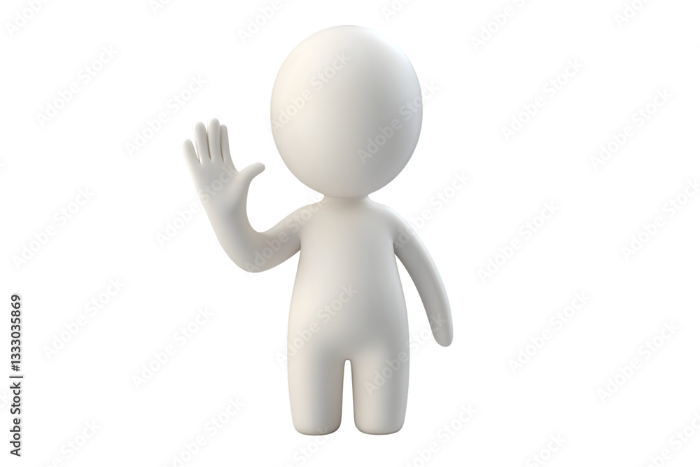 3D Figure Waving Hand Minimalist White Character on Black Background for Greeting or Farewell 3D Figure Waving Hand Minimalist White Character on Black Background for Greeting or Farewell