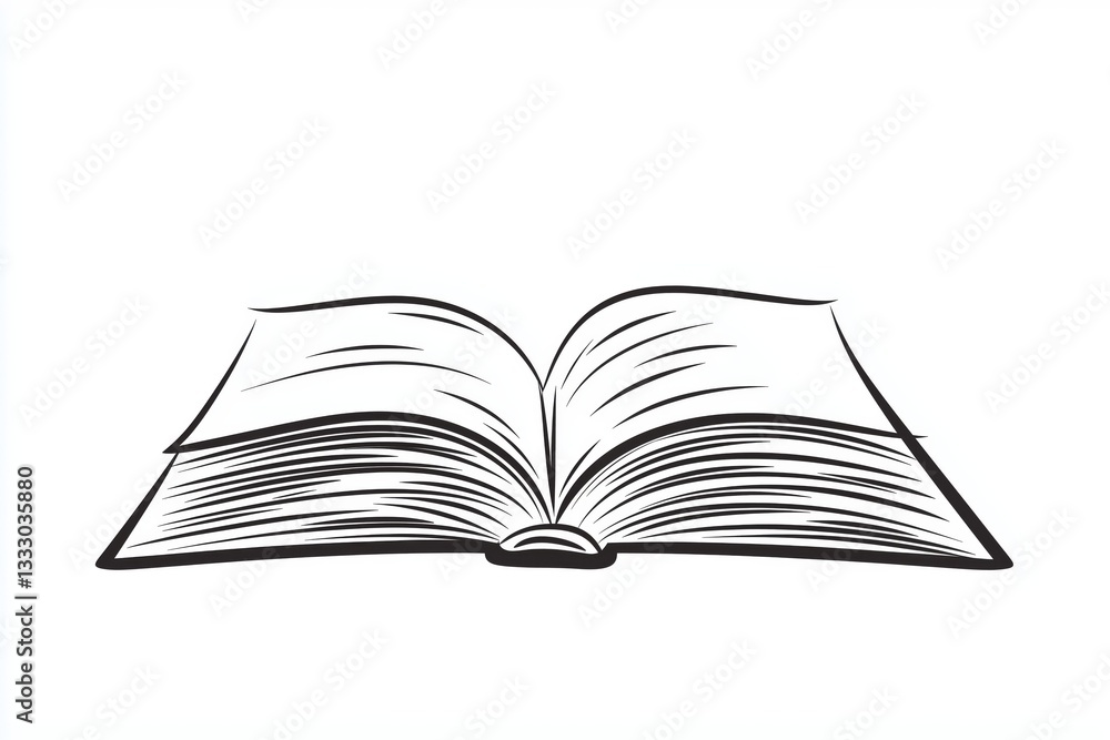 One line Open Book style. Black contour on white background. Graphics for business One line Open Book style. Black contour on white background. Graphics for business