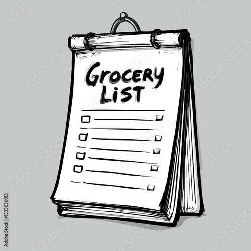 Sketch of a grocery list notepad. Vector image