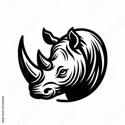 Rhino Head Vector Illustration in Black and White Style