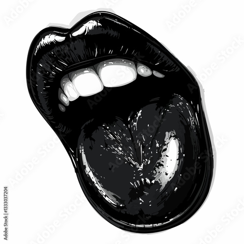 Abstract Monochrome Mouth with Tongue Out. Vector image