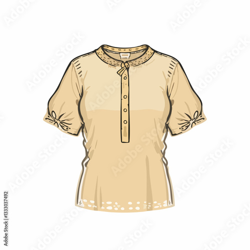 Beige short sleeve button down blouse vector illustration. Vector image