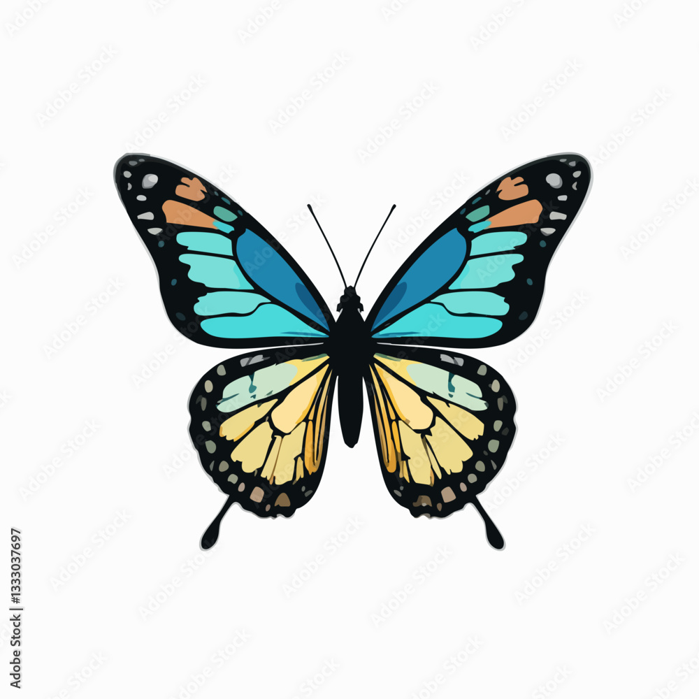 Obraz premium Blue and Yellow Butterfly Illustration. Vector image