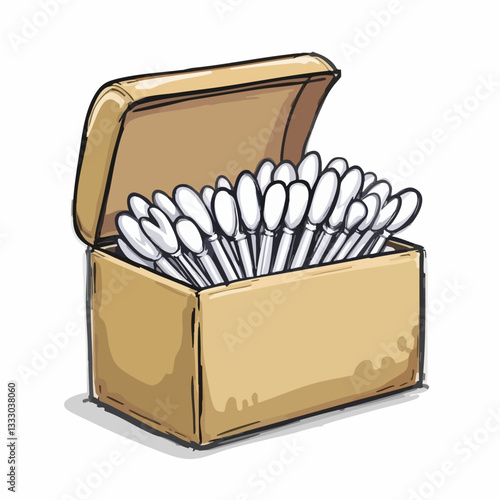 Cotton swabs in a cardboard box. Vector image