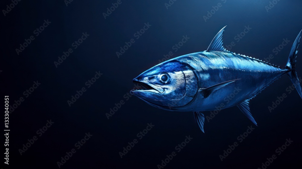 Fototapeta premium Swimming Tuna Fish in Deep Blue Water Aquatic Wildlife Scene
