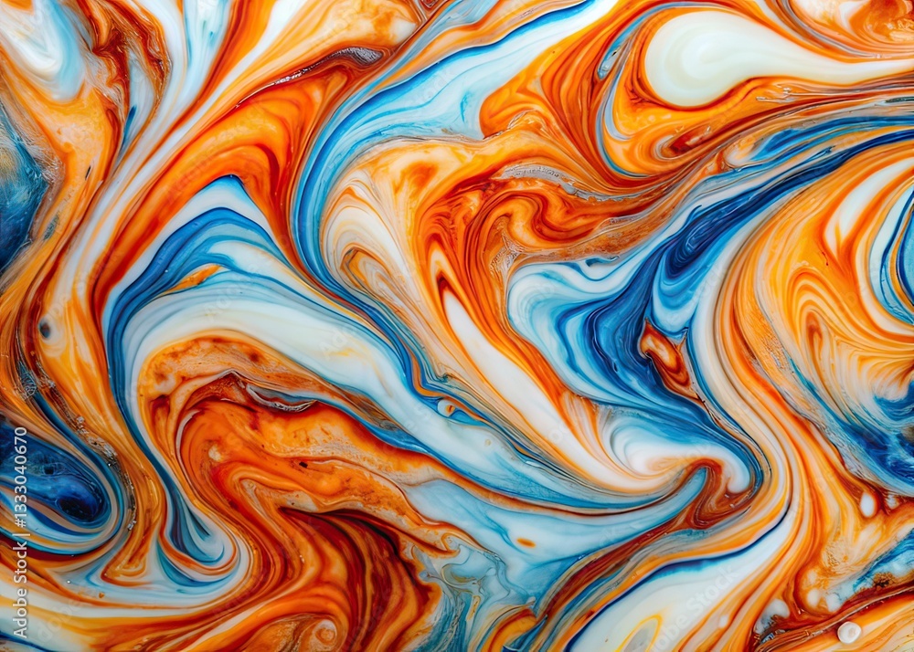 Fototapeta premium Abstract Marble Swirls - Orange White Blue Food Photography