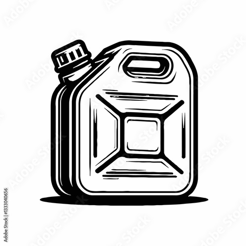 Monochrome Vector Illustration of Fuel Canister with Handle and Lid in Black and White