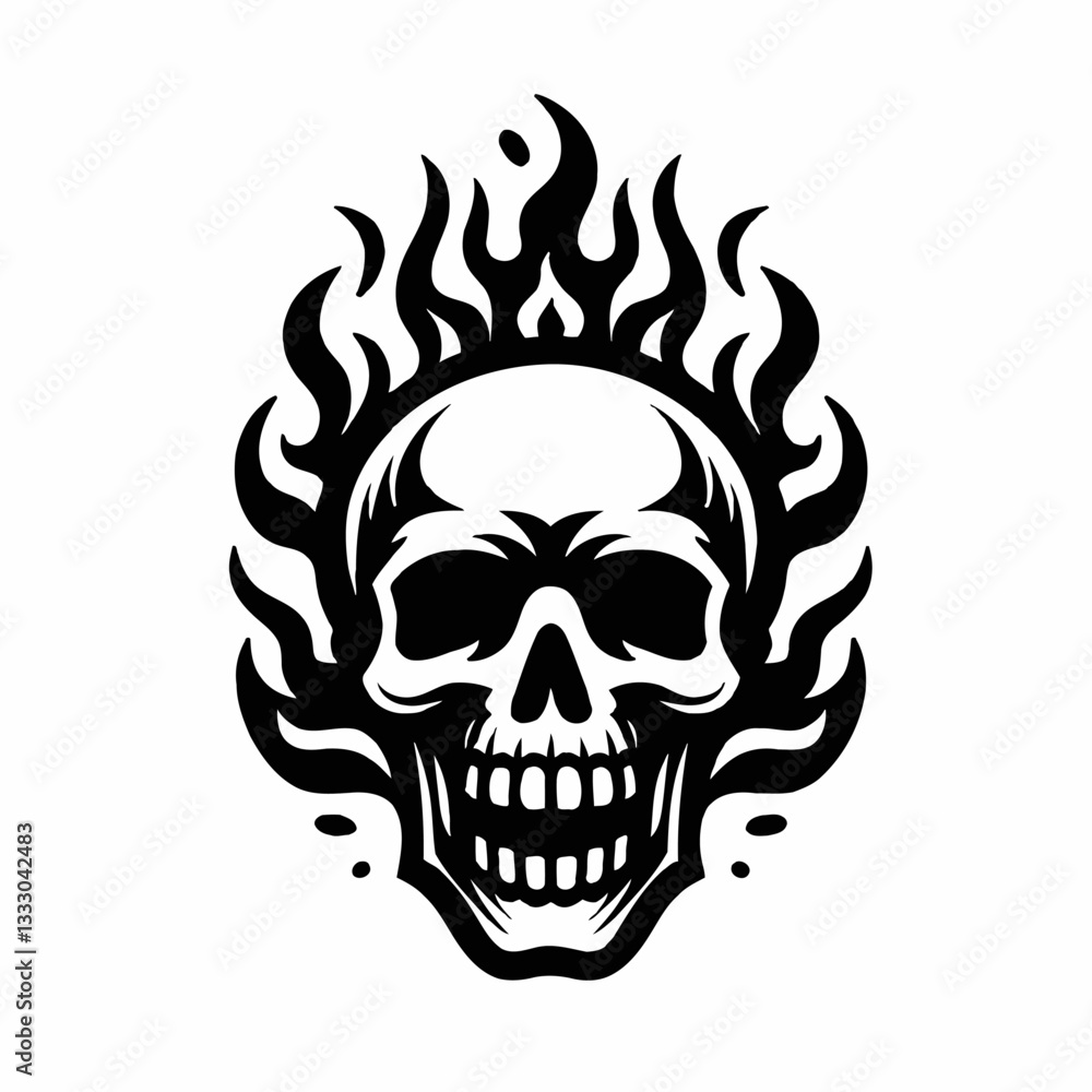 Skull Surrounded with Flames in Vector Illustration Style Skull Surrounded with Flames in Vector Illustration Style