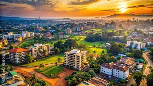 Aerial Silhouette Buildings Yaounde Golf District Cameroon