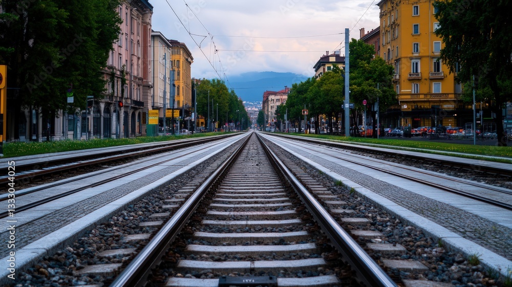 Urban railway tracks stretching into the distance Urban railway tracks stretching into the distance