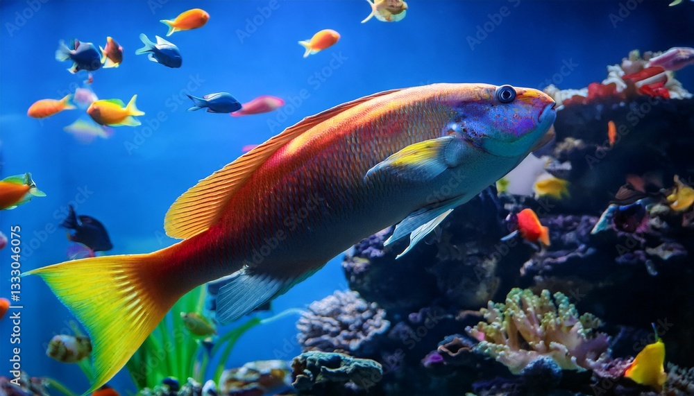Fototapeta premium colorful fish glide through a vibrant aquarium