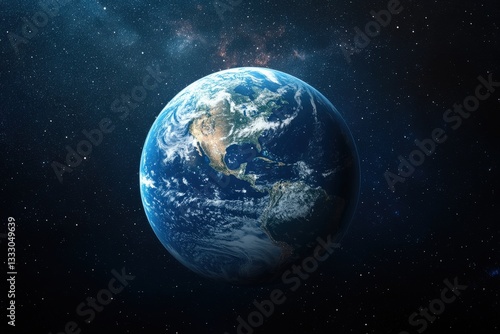 Fototapeta Naklejka Na Ścianę i Meble -  A blue and green planet seen against a starry background