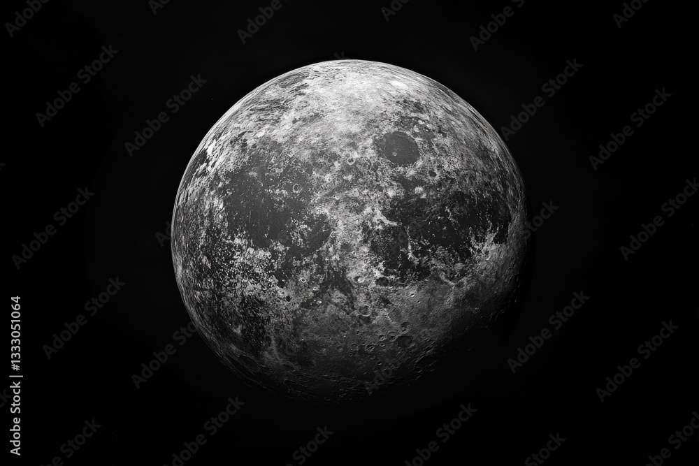 A realistic detailed grayscale render of the lunar surface A realistic detailed grayscale render of the lunar surface