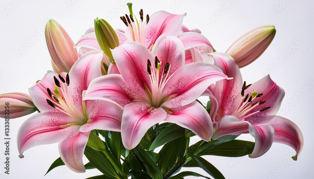 Fototapeta premium beautiful pink lily flower bouquet isolated on transparent background
