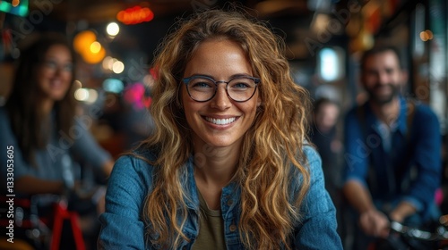 Wallpaper Mural Smiling woman with glasses inside a restaurant looking at the viewer Torontodigital.ca