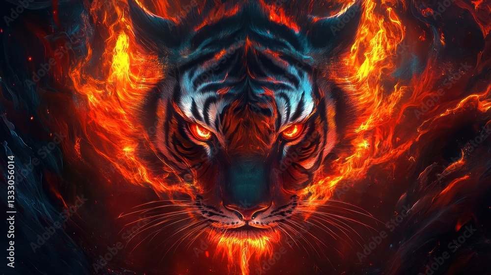 Fiery Tiger Face in Flames Fiery Tiger Face in Flames
