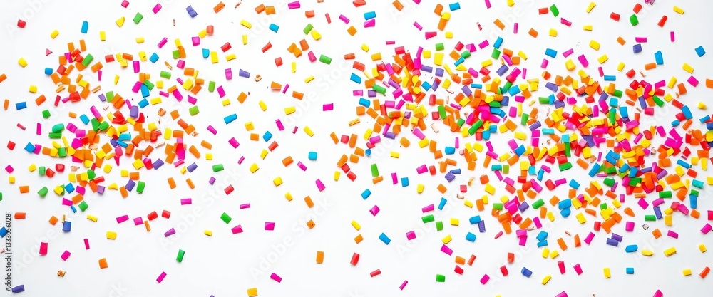Vibrant multicolored confetti pieces scattered on a pure white background, vector confetti, party Vibrant multicolored confetti pieces scattered on a pure white background, vector confetti, party
