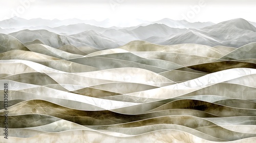 Wallpaper Mural Abstract artwork depicting layered mountains and rolling wave designs Torontodigital.ca