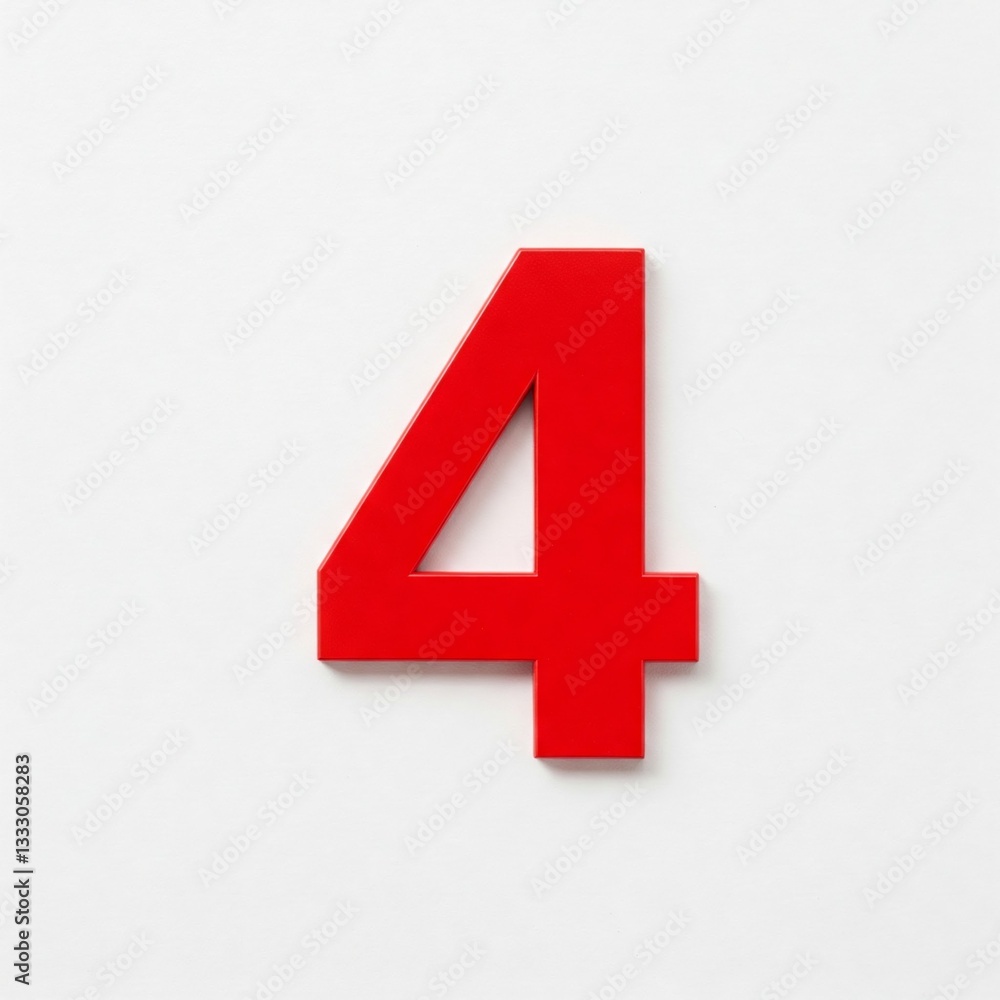 Obraz premium The number four in red color is on a white background