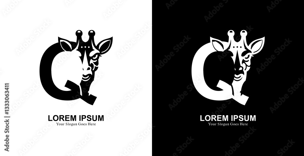 Fototapeta premium giraffe head logo design combined with the letter Q