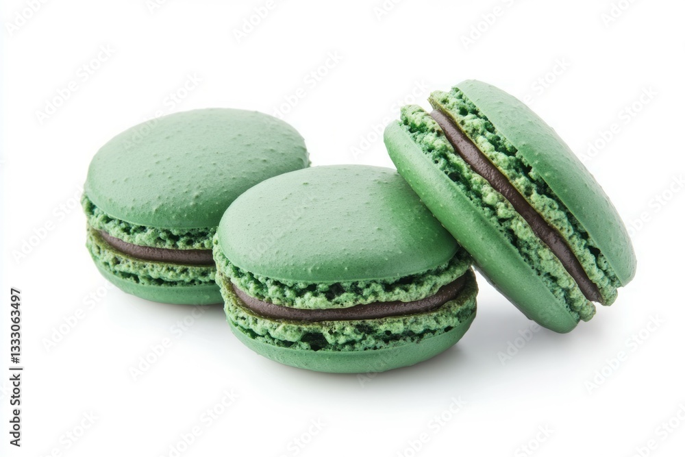 Few green macarons on white background. AI image Few green macarons on white background. AI image