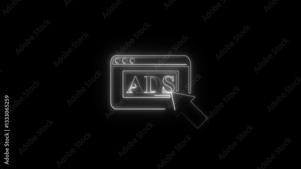 Glowing Neon Ads Icon Animation on Black Background, HD Motion Graphic Representing Advertising, Marketing, and Digital Campaigns Glowing Neon Ads Icon Animation on Black Background, HD Motion Graphic Representing Advertising, Marketing, and Digital Campaigns