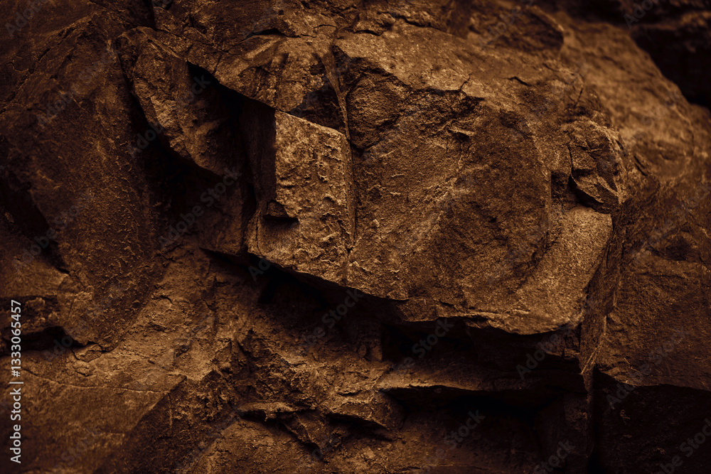 Black dark brown stone rock granite background. Mountain surface texture. Close-up. For design.