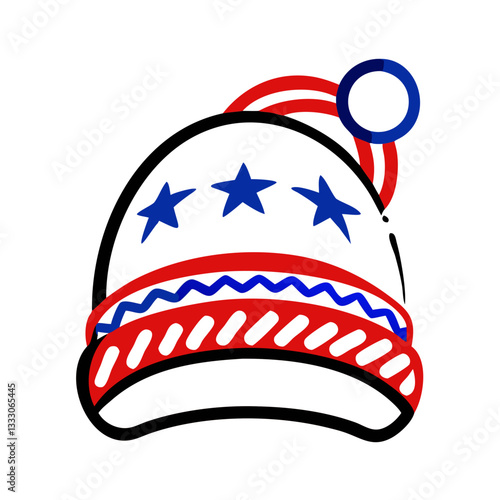 Beanie icon with stars, festive winter accessory concept