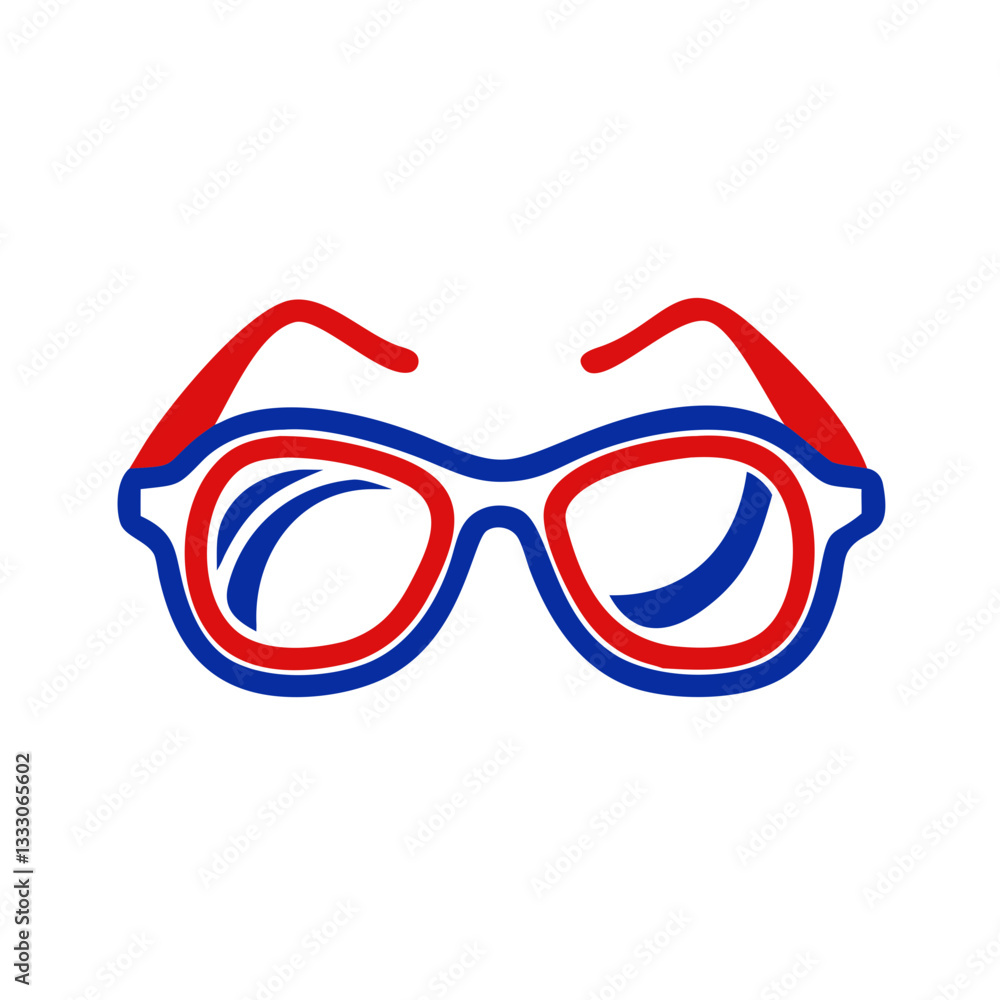 Fototapeta premium Colorful eyeglasses icon with red and blue frame, stylish accessory concept