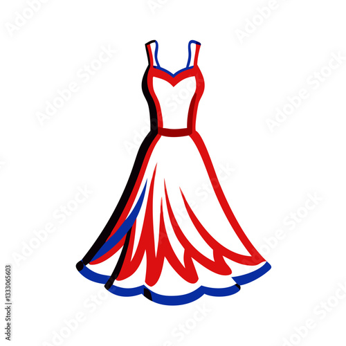Elegant evening gown icon with vibrant colors, fashion concept