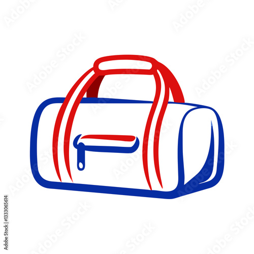 Duffle bag icon with red and blue stripes, travel accessory concept