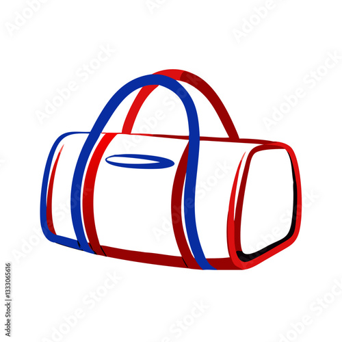 Duffle bag icon in red and blue, travel accessory concept