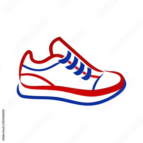 Stylish sneakers icon in red and blue, fashion footwear concept