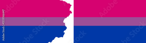 Bisexual Pride flags vector. Standard flag and with torn edges