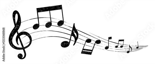 Musical note. Staff treble clef notes musician concept vector isolated on transparent background. Illustration of music sound, tune bass treble, vector illustration.