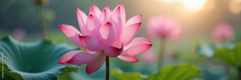Stunning pink lotus blossoms basking in soft sunlight, exemplifying tranquility and natural beauty, perfect for wellness, nature, and spa-themed projects. Stunning pink lotus blossoms basking in soft sunlight, exemplifying tranquility and natural beauty, perfect for wellness, nature, and spa-themed projects.