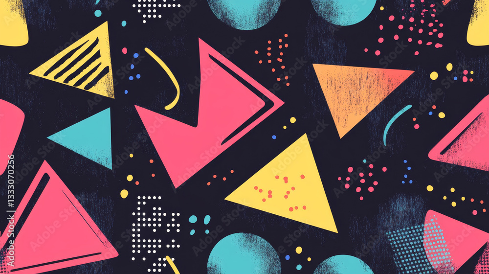 Abstract geometric shapes seamless pattern. Trendy memphis style, funky 80s memphis style design. geometric 90s funky pop poster or invitation card background vector illustration Abstract geometric shapes seamless pattern. Trendy memphis style, funky 80s memphis style design. geometric 90s funky pop poster or invitation card background vector illustration