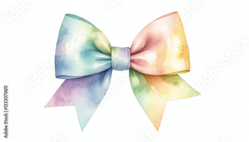 Cute pastel rainbow bow with soft watercolor textures on a clean white background.