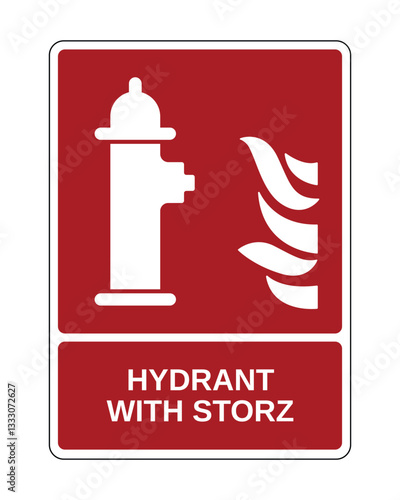 Hydrant with Storz Sign, Fire Protection Equipment Sign with Vertical Explanation - High Quality Vector Stock Image