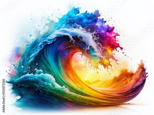 Vibrant Colorful Wave Paint Splash Silhouette: Artistic Double Exposure Stock Photo