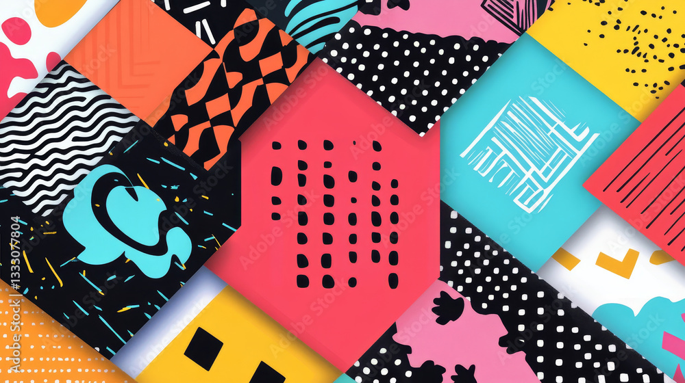 Memphis frames. Retro 90s style abstract banner, colorful fashion cover pattern and invitations template. Geometry composition hipster party cards. background illustration Memphis frames. Retro 90s style abstract banner, colorful fashion cover pattern and invitations template. Geometry composition hipster party cards. background illustration