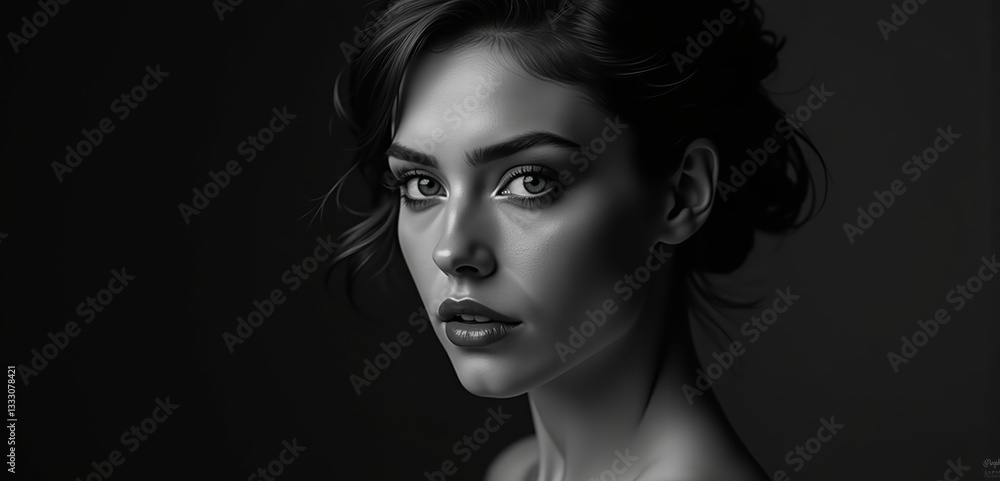 A striking black and white portrait of a woman, showcasing elegance and depth. Perfect for beauty, fashion, or artistic projects. A striking black and white portrait of a woman, showcasing elegance and depth. Perfect for beauty, fashion, or artistic projects.