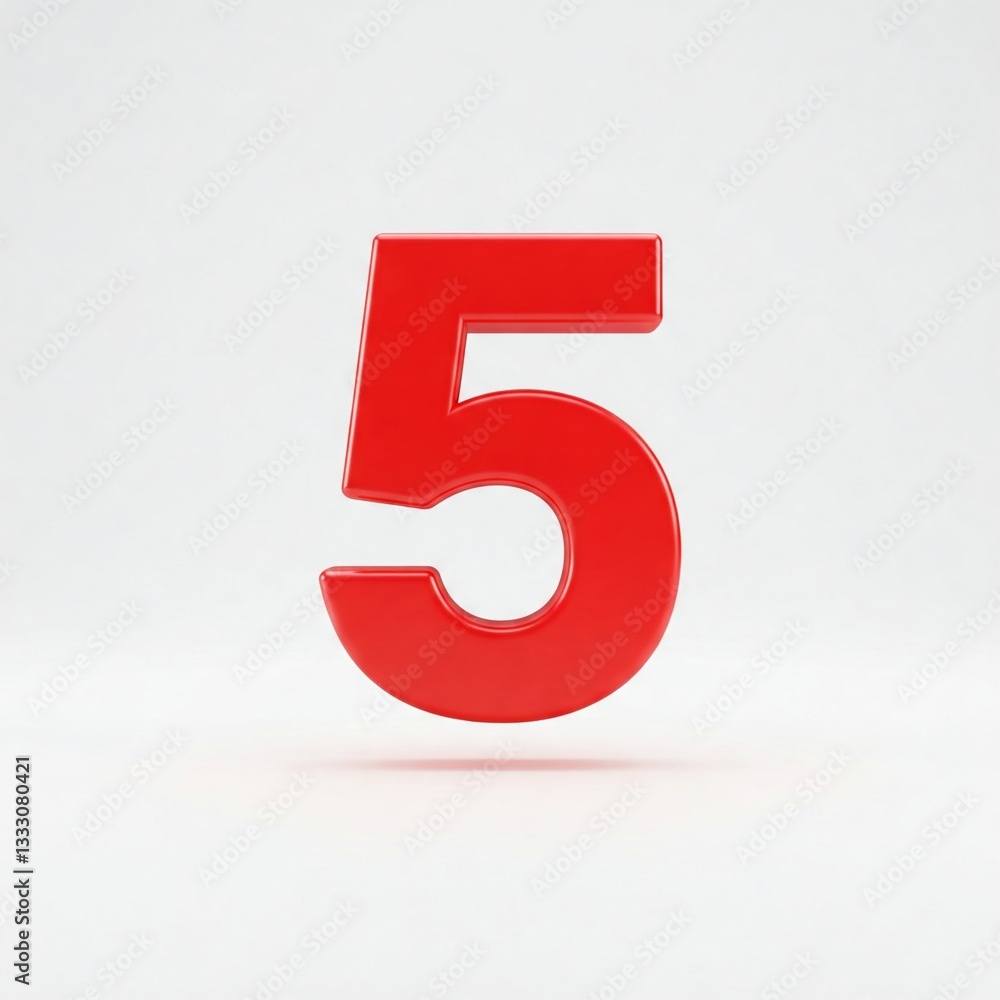 The number five in red color is on a white background
The number five in red color is on a white background