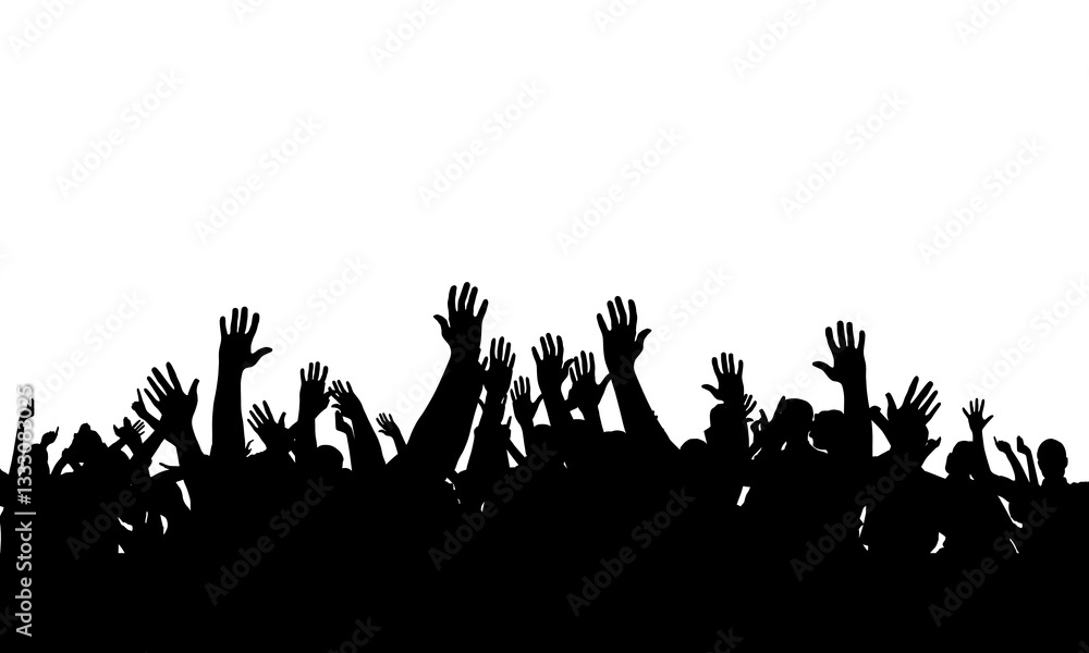 Silhouettes of cheerful people having fun celebrating. Crowd of people having fun at a party on a holiday on a white background. Crowd of applause at the concert.