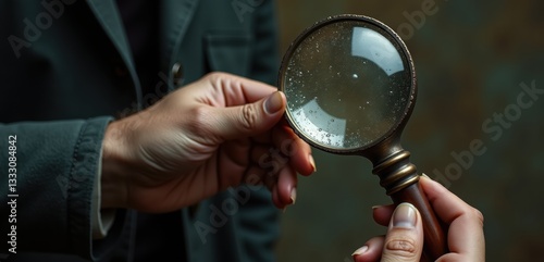 A close-up view of a hand holding a vintage magnifying glass, symbolizing investigation, detail orientation, and discovery in various professional fields.
