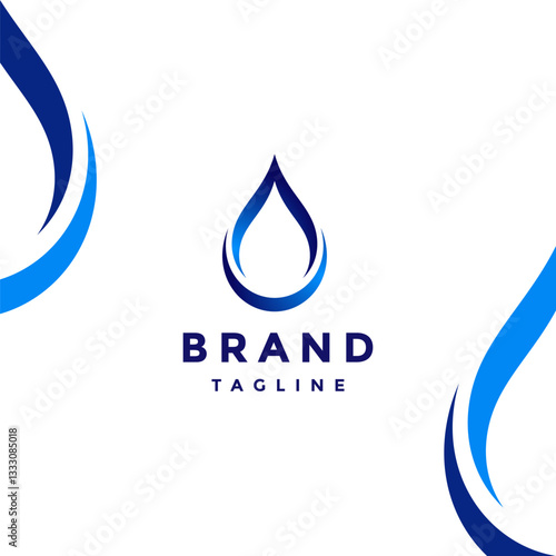 Blue Crescent Water Drops Logo Design. Water Drops On Blue Crescent Moon Logo Design.